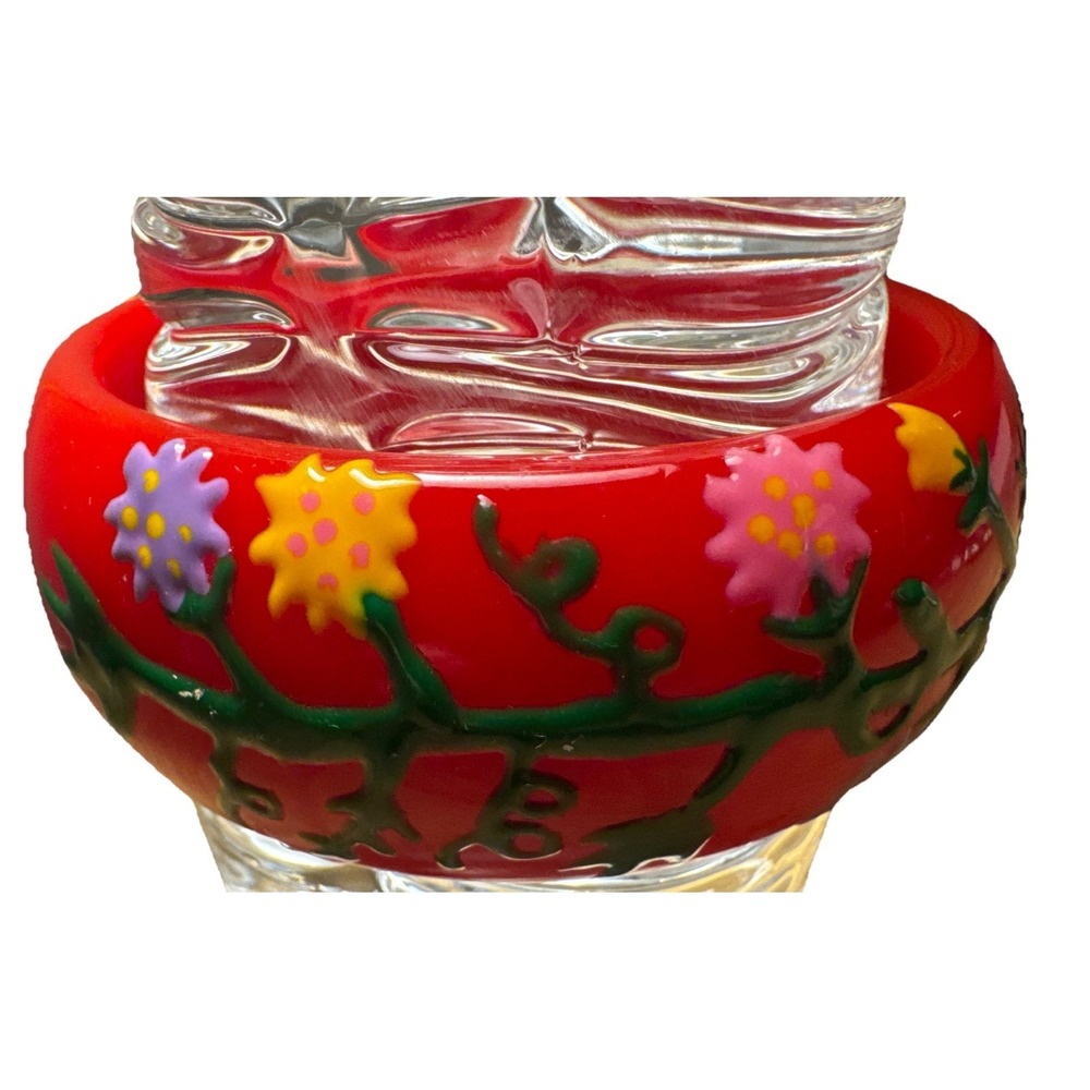 Vintage BAKELITE Hand Crafted Bright Red Bangle Bracelet With Colorful Flowers